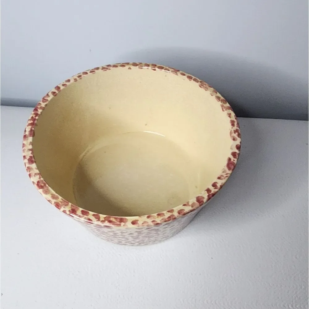Red Spongeware Mixing Bowl Crock
